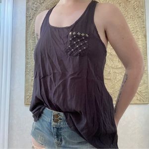 dark gray tank top with studded front pocket